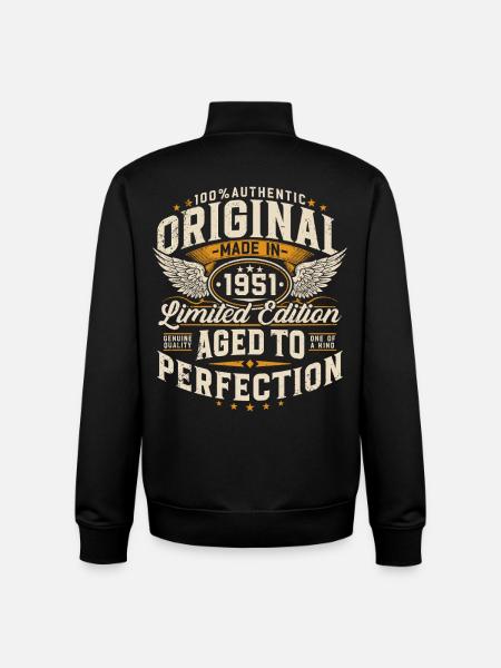 Original retropresent från 1951 års födelsedag - Unisex sweatshirt med dragkedja i ekologisk bomull Stanley/Stella - svart