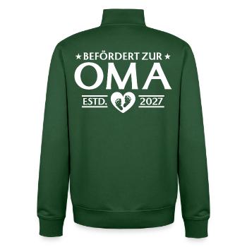 Promue grand-mère 2027 - Annonce de la grossesse - Sweat zippé unisexe en coton bio Stanley/Stella - vert bouteille - Dos - AI Model Male 185 dark (185cm)