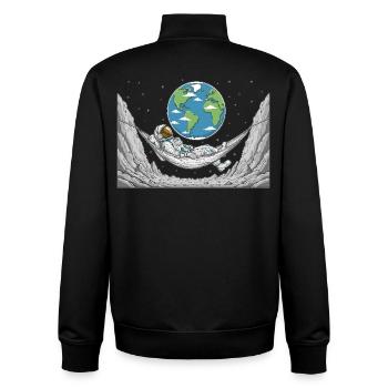 Astronaut Space Hammock Moon Earth Rest - Unisex Organic Zip Sweatshirt by Stanley/Stella - black - Back - AI Model Male 185 light (185cm)