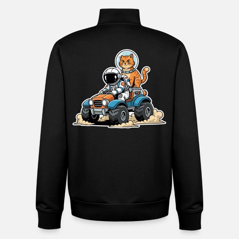 Chat Roux Astronaute Quad Lunaire Espace - Sweat zippé unisexe en coton bio Stanley/Stella - noir