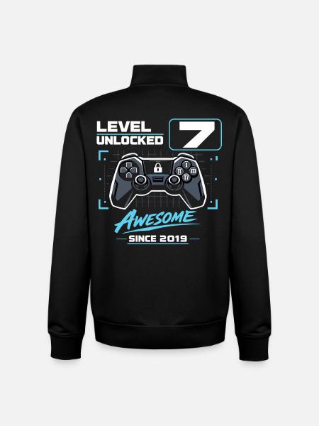 Level 7 Unlocked Gaming Gift Boys - Unisex Organic Zip Sweatshirt by Stanley/Stella - black