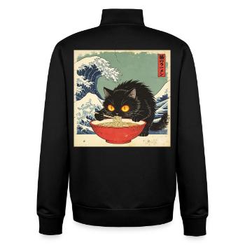 Japan Cat Ramen Noodles Retro Wave Pattern - Unisex Organic Zip Sweatshirt by Stanley/Stella - black - Back - AI Model Male 185 light (185cm)