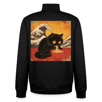 Japan Cat Ramen Noodles Retro Wave Pattern - Unisex Organic Zip Sweatshirt by Stanley/Stella - black - Back - AI Model Male 185 light (185cm)