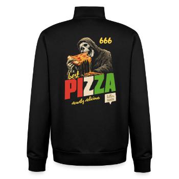 Pizza de la Faucheuse - Sweat zippé unisexe en coton bio Stanley/Stella - noir - Dos - AI Model Male 185 light (185cm)