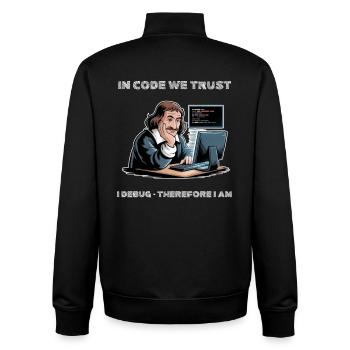 Philosopher Descartes Meme - for dark background - Unisex Organic Zip Sweatshirt by Stanley/Stella - black - Back - AI Model Male 185 light (185cm)