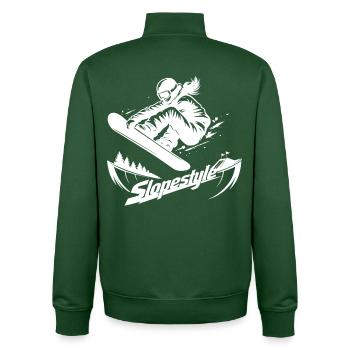 Slopestyle Snowboard Action in the Mountains - Unisex Organic Zip Sweatshirt by Stanley/Stella - bottle green - Back - AI Model Male 185 dark (185cm)