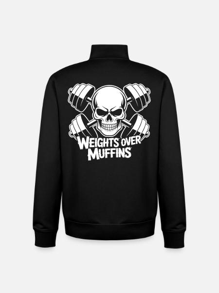 Weights over muffins skull - Unisex Organic Zip Sweatshirt by Stanley/Stella - black