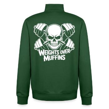 Poids au-dessus du crâne des muffins - Sweat zippé unisexe en coton bio Stanley/Stella - vert bouteille - Dos - AI Model Male 185 dark (185cm)