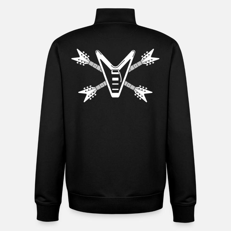 Guitar Skull and Crossbones - Sweat zippé unisexe en coton bio Stanley/Stella - noir