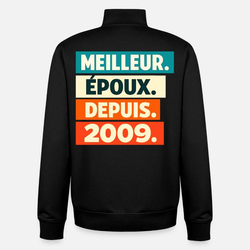 Meilleur Époux Depuis 2009 Anniversaire - Sweat zippé unisexe en coton bio Stanley/Stella - noir
