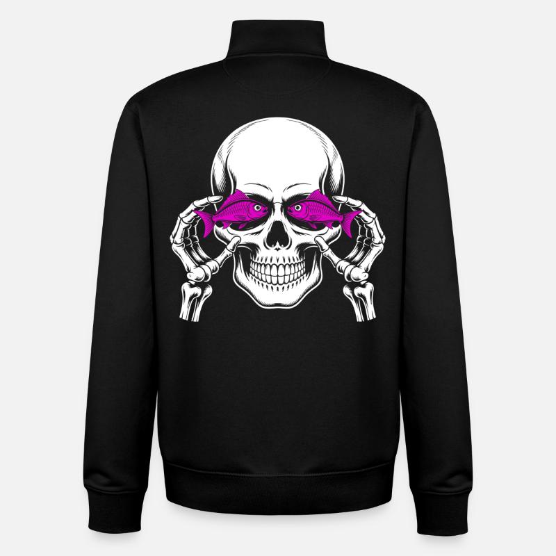 Skull and crossbones with fish - Unisex Organic Zip Sweatshirt by Stanley/Stella - black