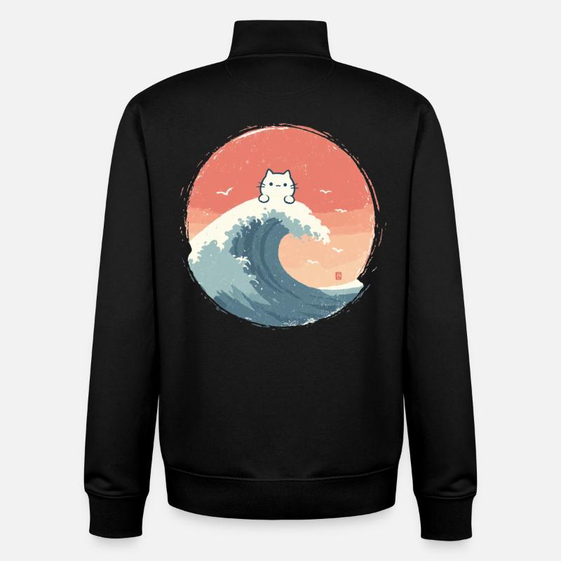 Cat wave at the evening sea - Unisex Organic Zip Sweatshirt by Stanley/Stella - black