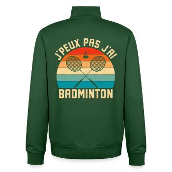 j'peux pas j'ai badminton  - Sweat zippé unisexe en coton bio Stanley/Stella - vert bouteille - Dos - AI Model Male 185 dark (185cm)