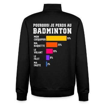 Pourquoi Je Perds Au Badminton  - Sweat zippé unisexe en coton bio Stanley/Stella - noir - Dos - AI Model Male 185 light (185cm)