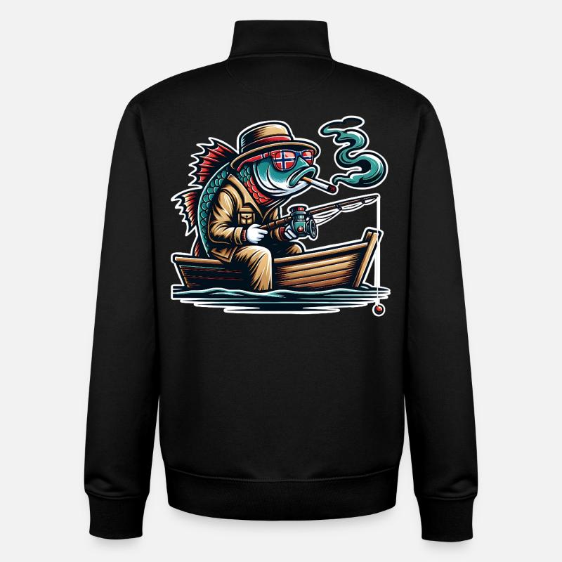 Fishing Norway Funny Fish - Unisex Organic Zip Sweatshirt by Stanley/Stella - black