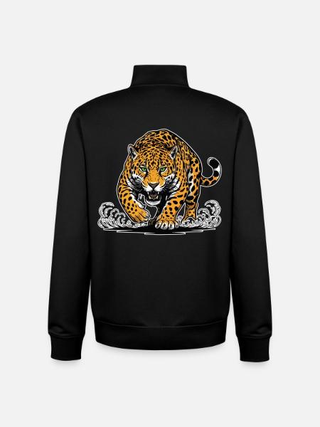 Jaguar-Leopard greift Wassermaskottchen Räuber an - Unisex Organic Zip Sweatshirt von Stanley/Stella - Schwarz