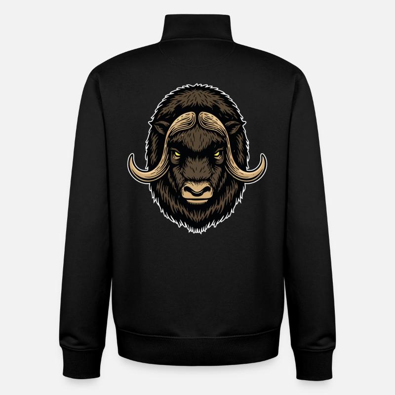 Arctic Muskox Wild Mascot Logo - Unisex Organic Zip Sweatshirt by Stanley/Stella - black