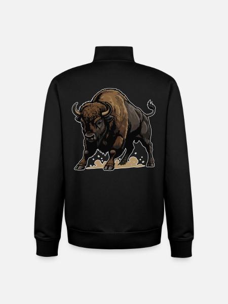 Wild Bison Charge Mascot Buffalo - Unisex Organic Zip Sweatshirt by Stanley/Stella - black