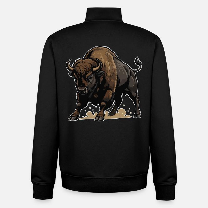 Wild Bison Charge Mascot Buffalo - Unisex Organic Zip Sweatshirt by Stanley/Stella - black