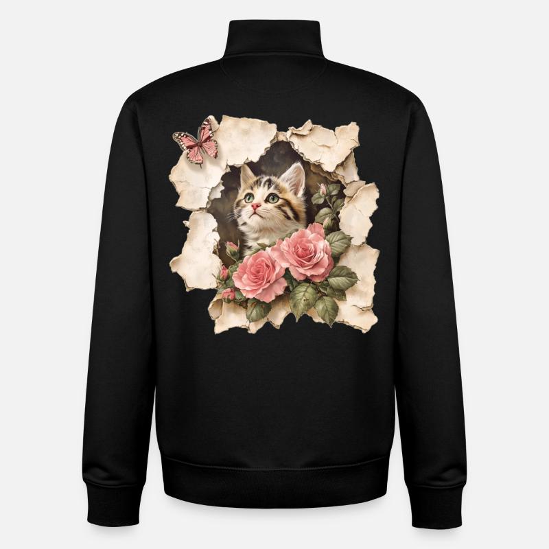 Chat au papillon - Sweat zippé unisexe en coton bio Stanley/Stella - noir