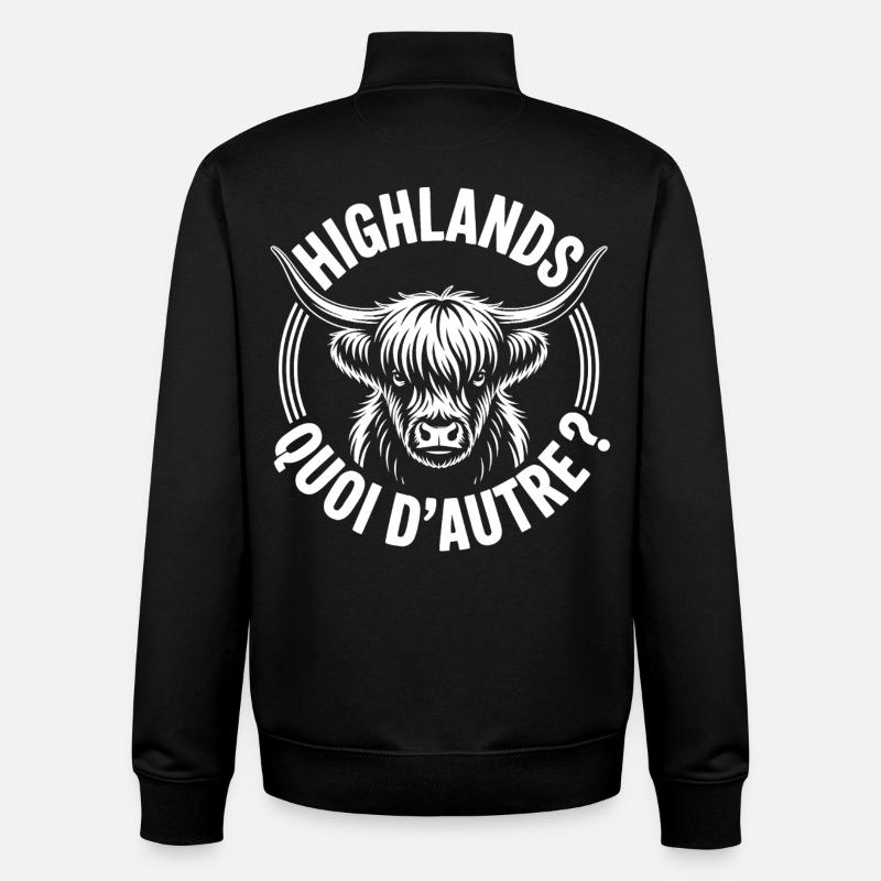 Vache Highland Écossaise – Highland Cow - Sweat zippé unisexe en coton bio Stanley/Stella - noir