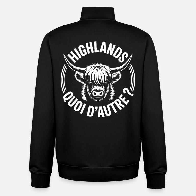 Highlands Quoi D'Autre Vache - Sweat zippé unisexe en coton bio Stanley/Stella - noir