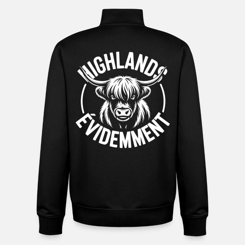 Logo vache Highland - Sweat zippé unisexe en coton bio Stanley/Stella - noir