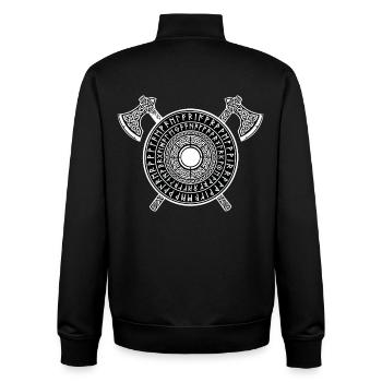 Viking Runic Shield and Norse Crusader Axes - Unisex Organic Zip Sweatshirt by Stanley/Stella - black - Back - AI Model Male 185 light (185cm)
