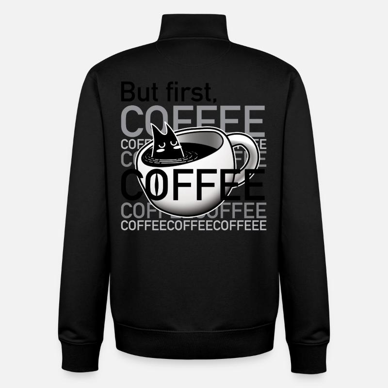 Sleepy_Coffee_cat_in_cup - Unisex Organic Zip Sweatshirt von Stanley/Stella - Schwarz