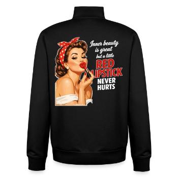 Pin-Up Girl Rétro Design : rouge à lèvres rouge - Sweat zippé unisexe en coton bio Stanley/Stella - noir - Dos - AI Model Male 185 light (185cm)