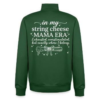 String Cheese Mama Exhausted But Happy Shirt - Unisex Organic Zip Sweatshirt by Stanley/Stella - bottle green - Back - AI Model Male 185 dark (185cm)