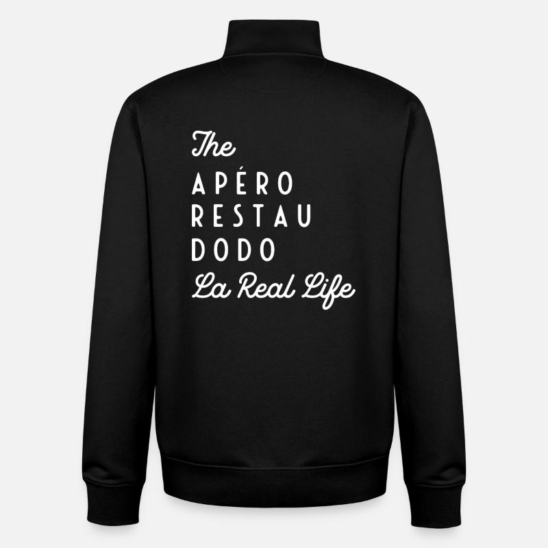 La Real Life (texte blanc) - Sweat zippé unisexe en coton bio Stanley/Stella - noir