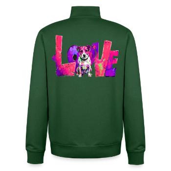 LOVE Gift for Jack Russell Owner Dog Fans - Unisex Organic Zip Sweatshirt by Stanley/Stella - bottle green - Back - AI Model Male 185 dark (185cm)