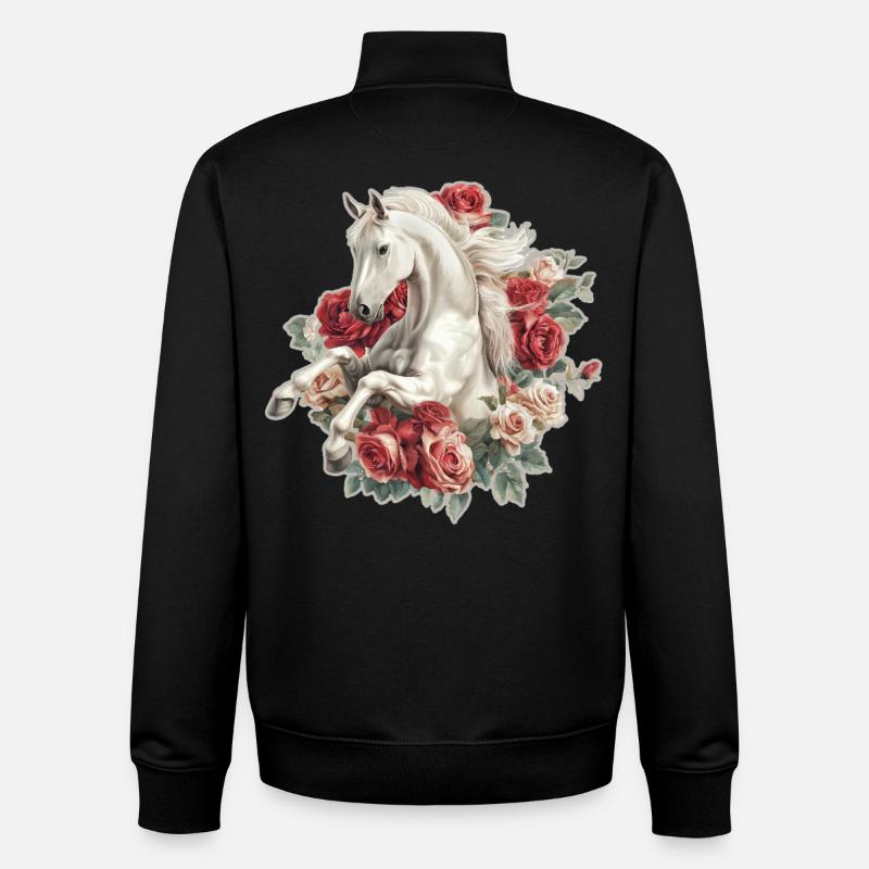Cheval aux roses - Sweat zippé unisexe en coton bio Stanley/Stella - noir