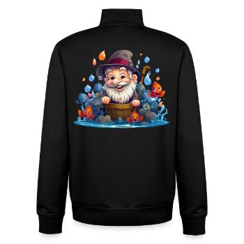 Fröhlicher Fischer mit bunten Fischen - Unisex Organic Zip Sweatshirt von Stanley/Stella - Schwarz - Hinten - AI Model Male 185 light (185cm)