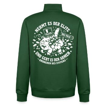 Nehmt Es Der Elite Und Gebt Es Den Armen - Unisex Organic Zip Sweatshirt von Stanley/Stella - Flaschengrün - Hinten - AI Model Male 185 dark (185cm)