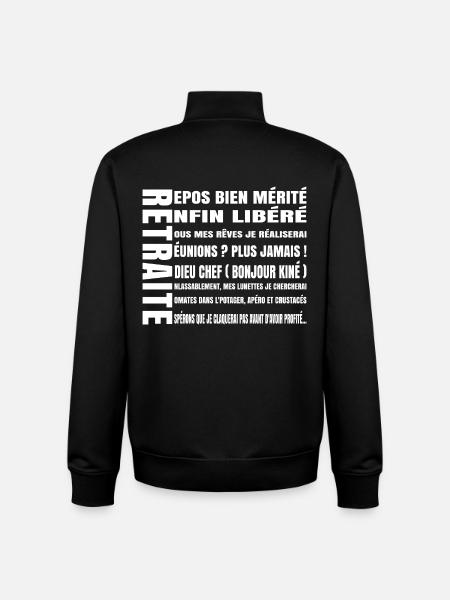 RETRAITE (texte blanc) - Sweat zippé unisexe en coton bio Stanley/Stella - noir