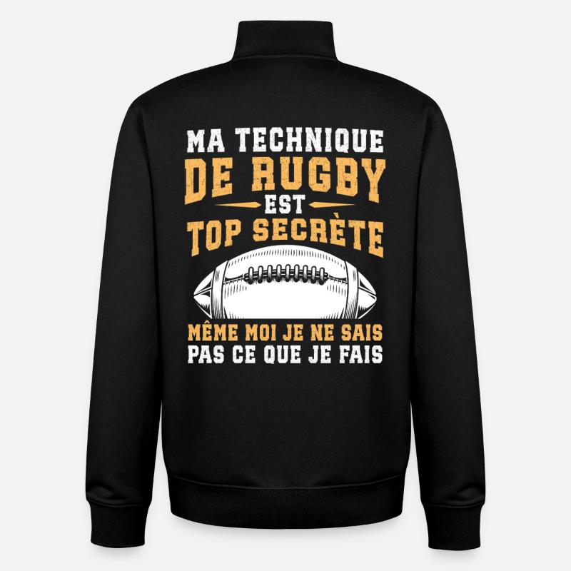 Ma Technique De Rugby - Sweat zippé unisexe en coton bio Stanley/Stella - noir