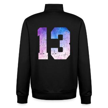 numéro 13 – Cadeau anniversaire 13 ans - Sweat zippé unisexe en coton bio Stanley/Stella - noir - Dos - AI Model Male 185 light (185cm)