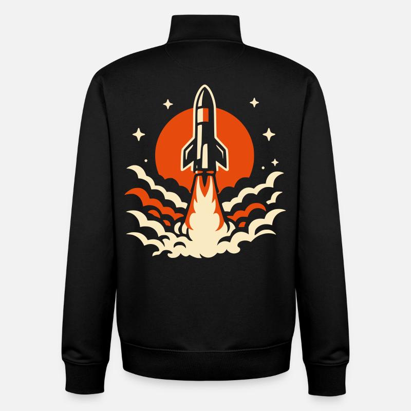Fusée rétro - Sweat zippé unisexe en coton bio Stanley/Stella - noir
