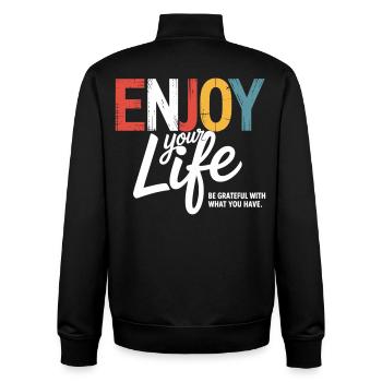 Enjoy Your Life – Be Grateful With What You have. - Unisex Organic Zip Sweatshirt von Stanley/Stella - Schwarz - Hinten - AI Model Male 185 light (185cm)
