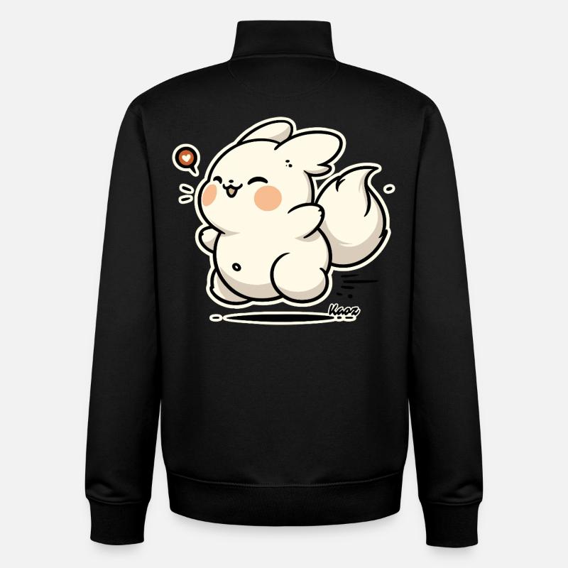 Autocollant Kawaii Happy Bunny - Sweat zippé unisexe en coton bio Stanley/Stella - noir