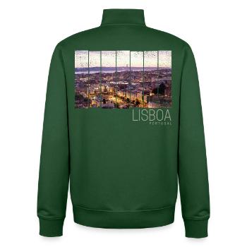 Lisbon Portugal Sunset Skyline Souvenir - Unisex Organic Zip Sweatshirt by Stanley/Stella - bottle green - Back - AI Model Male 185 dark (185cm)