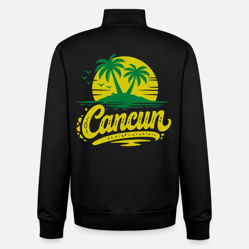 Cancun Retro Palm Trees Holiday Souvenir - Unisex Organic Zip Sweatshirt by Stanley/Stella - black