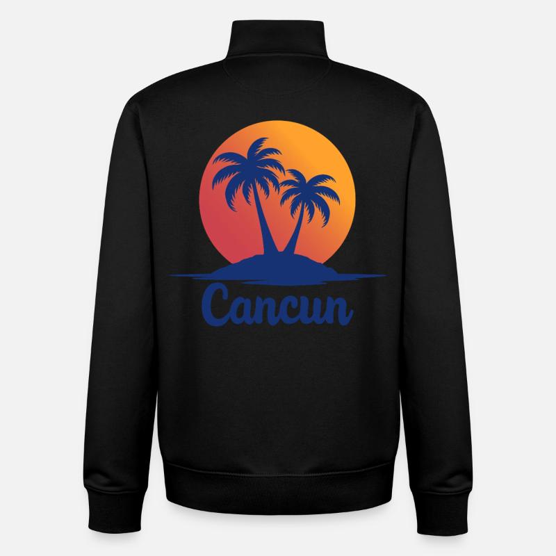 Cancun Retro Palm Trees Holiday Souvenir - Unisex Organic Zip Sweatshirt by Stanley/Stella - black