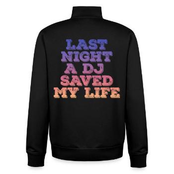 Hier soir, un dj m’a sauvé la vie - Sweat zippé unisexe en coton bio Stanley/Stella - noir - Dos - AI Model Male 185 light (185cm)