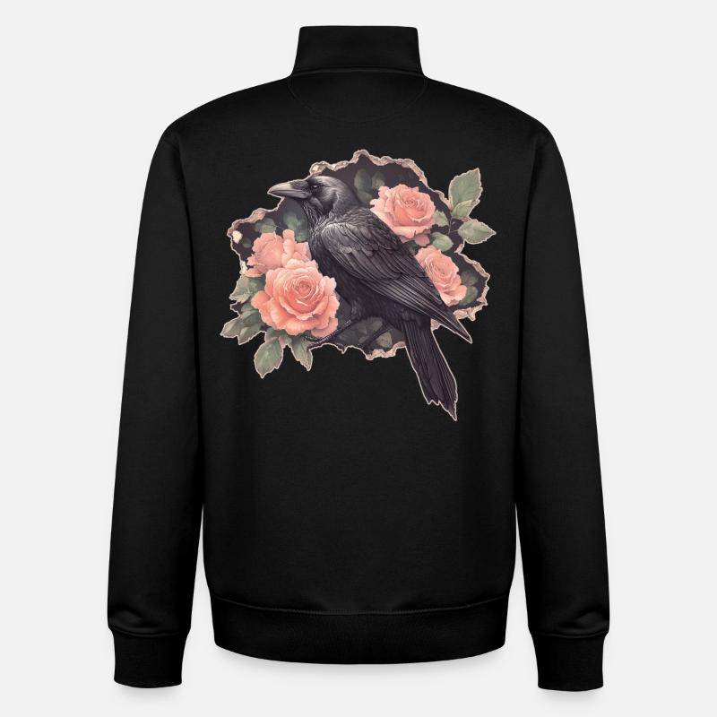 Ravn med roser - Stanley/Stella unisex sweatshirt med lynlås i økologisk - sort
