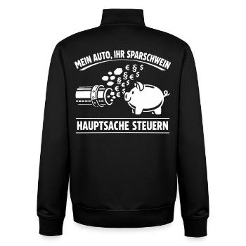 Mein Auto Ihr Sparschwein, Hauptsache Steuern - Unisex Organic Zip Sweatshirt von Stanley/Stella - Schwarz - Hinten - AI Model Male 185 light (185cm)