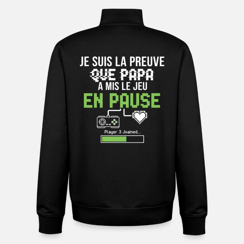 Pause Pixel Vert – Jeu Retro - Sweat zippé unisexe en coton bio Stanley/Stella - noir