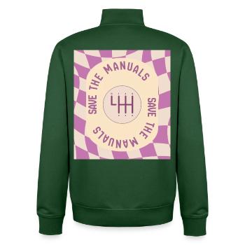 Save The Manuals Design für Petrolheads - Lila - Unisex Organic Zip Sweatshirt von Stanley/Stella - Flaschengrün - Hinten - AI Model Male 185 dark (185cm)